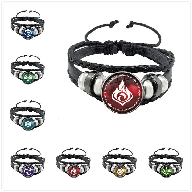 Game Genshin Impact Bracelet Vision Cosplay Braided Rope Bracelets Anime Bangles Eye of God Fire Ice Element Jewelry Gift