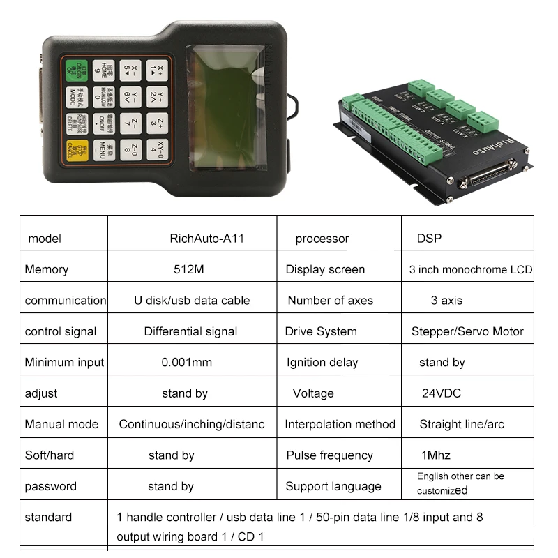 Controller CNC Richauto DSP A11 sistema di controllo remoto USB a 3 assi, supporta cambio utensile automatico e sostituzione multi-testa