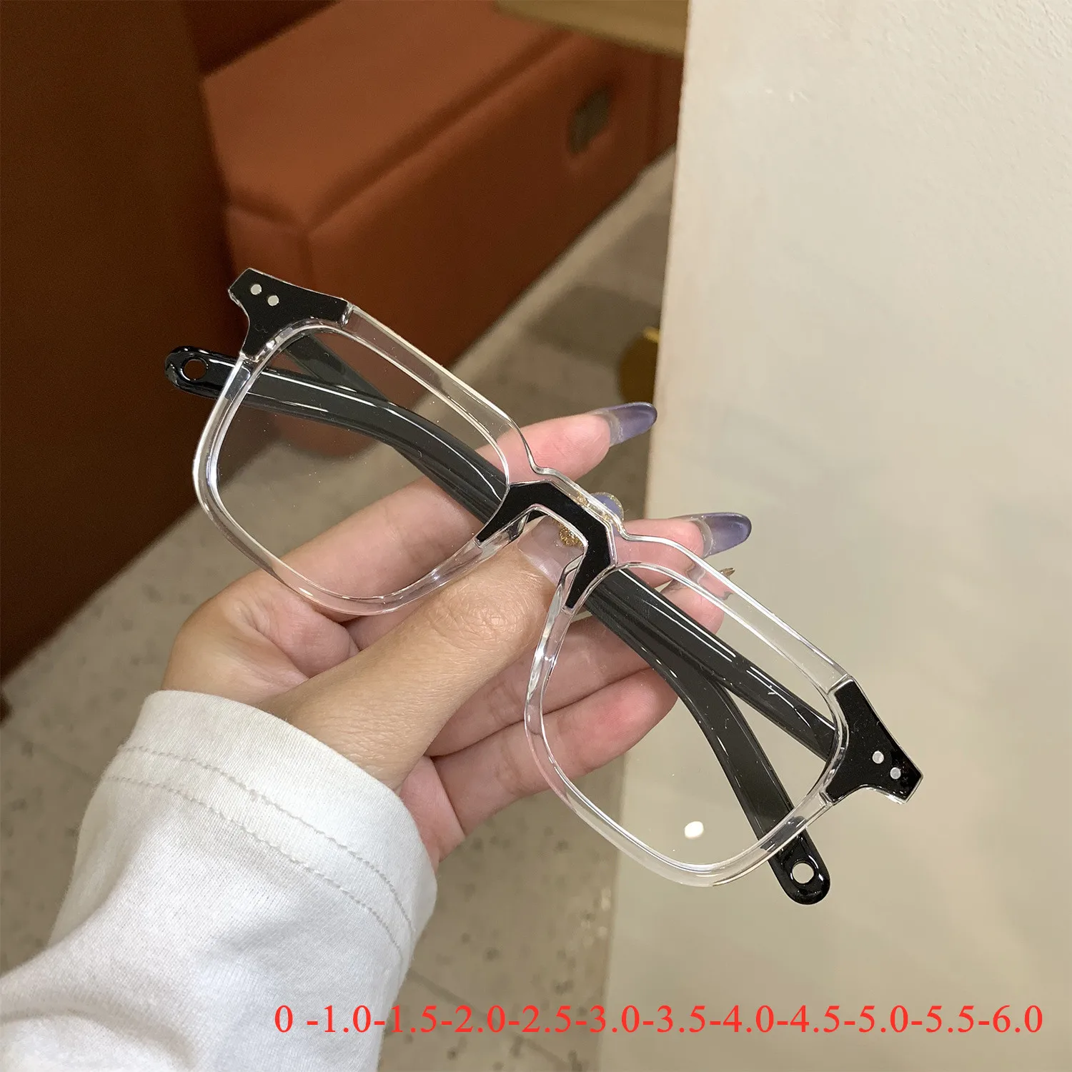 -1.0-1.5 -2-2.5-3-3.5-4.0-5.0 Finished Myopia Glasses Women Men Fashion Short-sighted Black Clear Glasses with diopters minus -6