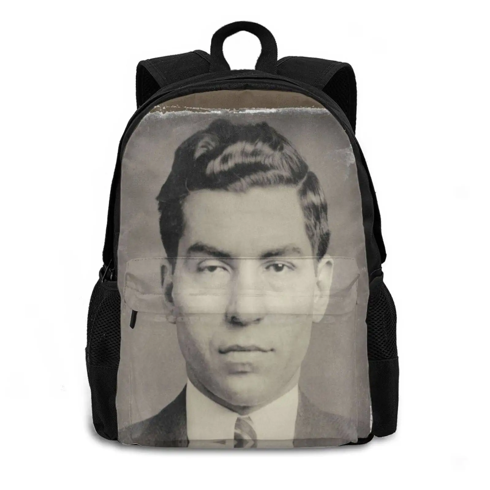 Lucky Luciano Mug Shot Pattern Design Bag Student'S Backpack Lucky Luciano Maffia Maffioso True Crime Criminal Godfather Boss