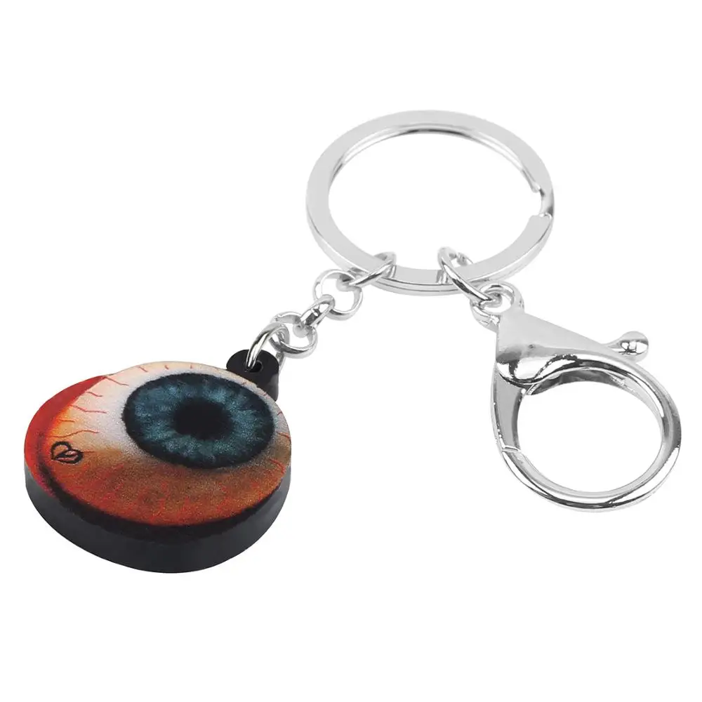 Bonsny Acrylic Halloween Horror Blood Eye Eyeball Key chain Key Ring Bag Car Wallet Keychain For Women Girl Decoration Accessory