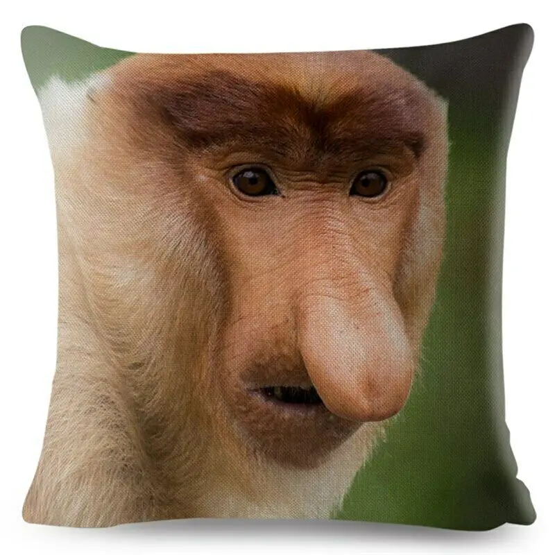 Nasalis larvatus Print Throw Pillow Proboscis Monkey Cushion Covers Linen Pillow