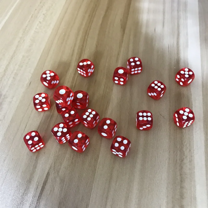 10Pcs/Lot Quality 12mm Acrylic Transparent Red Dice White Point Dice Hexahedron Fillet Entertainment Bar KTV Dice Set Board Game