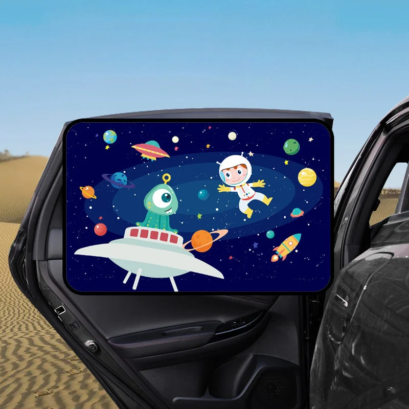 Car Cartoon Cute Spaceman Magnet Side Window Sunshades Windshield Sunshade Rear Side Auto Window Sunshade Cover For Children