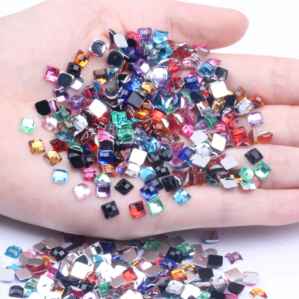 

5mm 5000pcs Acrylic Rhinestones Square Shape Flatback Earth Facets Many Colors Flat Back Glue On Beads DIY Nail Art Decoration