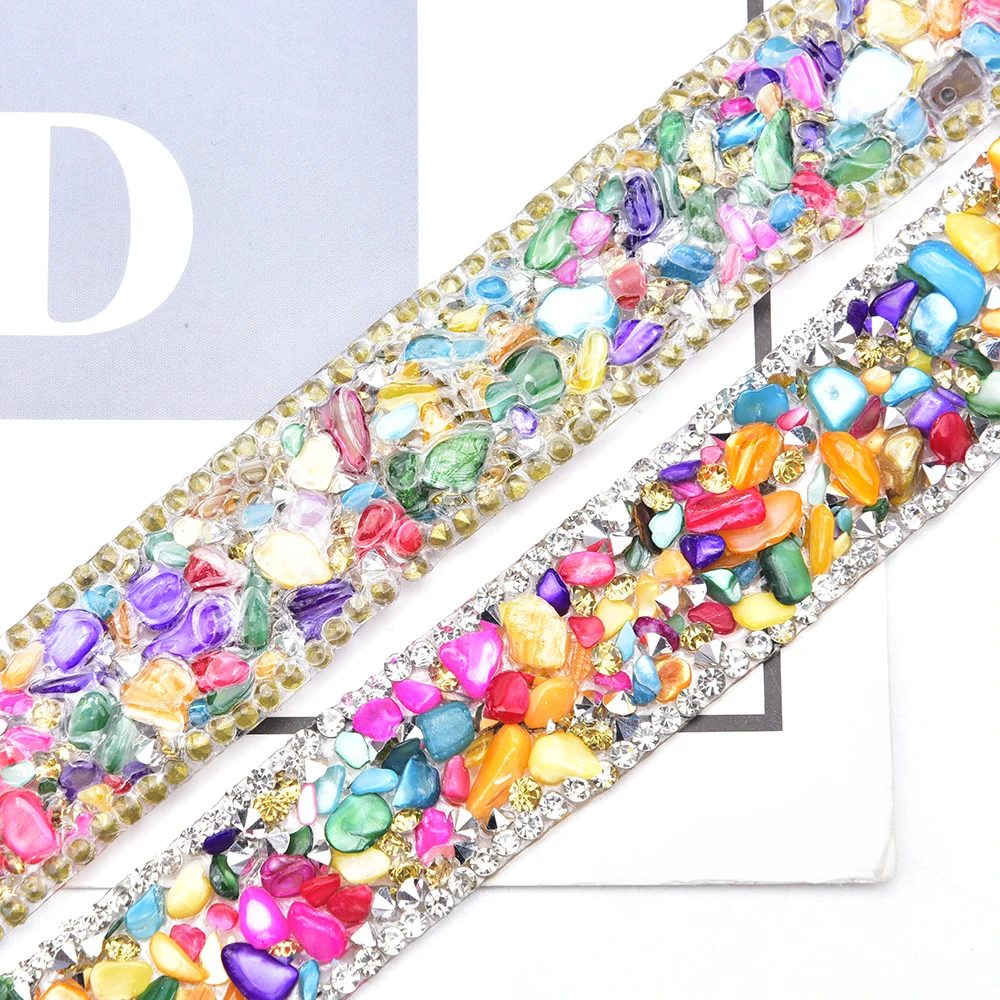 1 Meter Self Adhesive 2Cm Crystal Trim Gravel Gemstone Rhinestone Banding Strip Iron on Strass Applique Diy Wedding Accessories