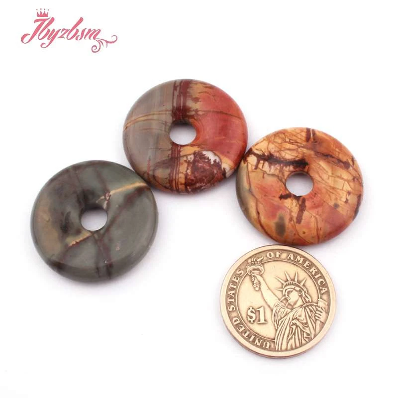 30mm Donut Rings Multicolor Picasso Jaspers Natural Stone Beads for DIY Charms Necklace Bracelet Pendant Jewelry Making 1 Pcs