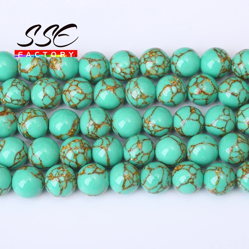 Spun Gold Howlite Turquoises Stone Beads Round Loose Beads For Jewelry Making DIY Bracelets Necklaces Accessories 4 6 8 10 12mm