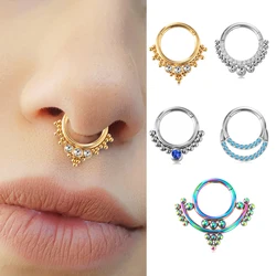 1PC Surgical Steel Nose Ring Cartilage Earring Zircon CZ Cluster Beaded Hinged Septum Rings Clicker Septum Piercing Body Jewelry
