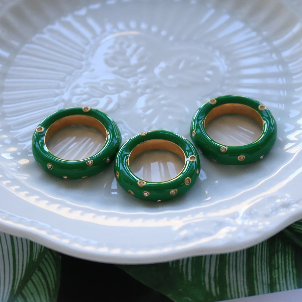 Vintage Stainless Steel Enamel Green Ring Waterproof  Punk Chunky Signet Rings for Women image 3