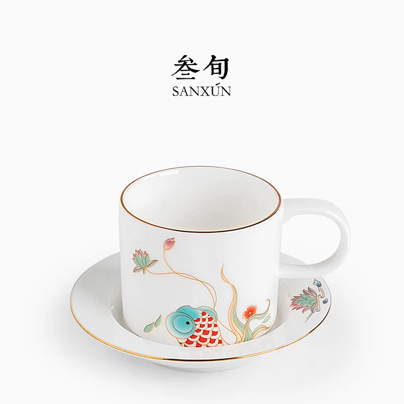 |face having coffee cup small european-style luxury pottery cups and saucers suit household delicate ins feng shui cup