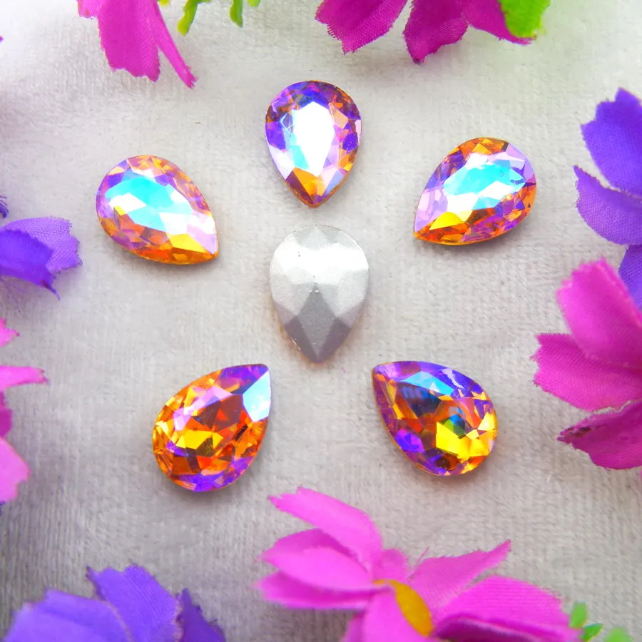 AB Farben 7 Größen Wassertropfen Tränenform Glas-Kristalle zum Aufkleben Strass-Ornament DIY-Verzierung – Detail 4