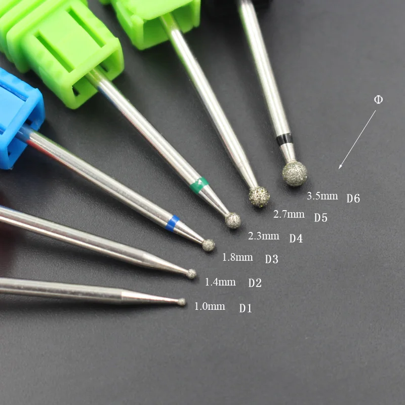 6 Size Spherical Head Diamond Nail Drill Bit Rotary Bur Cuticle For Manicure Electric Nail Drill Accessories Nail Salon Tools