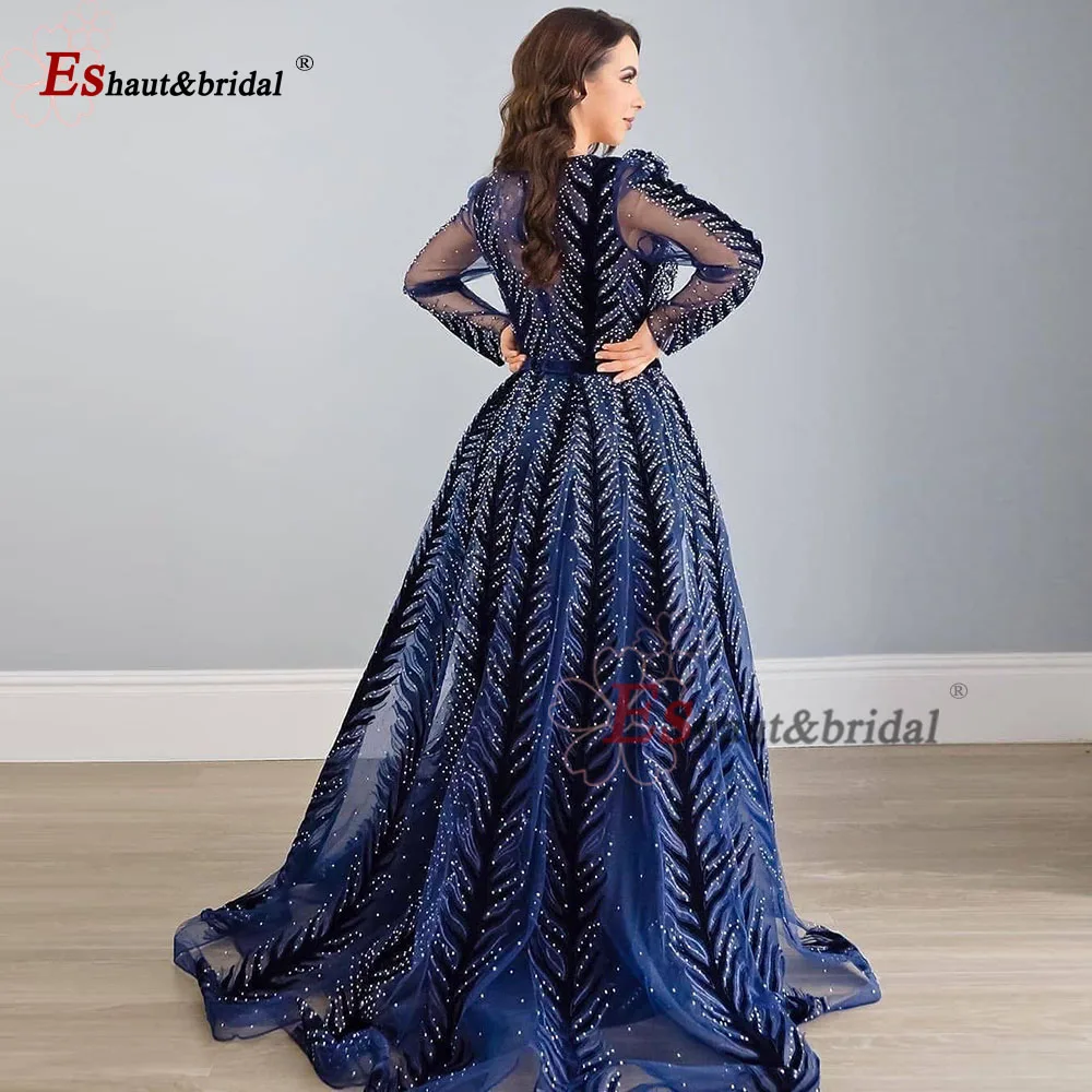 Elegant Mermaid Evening Dresses for Women 2024 V-Neck Long Sleeves Velvet Crystal Formal Wedding Prom Party Gowns Customized