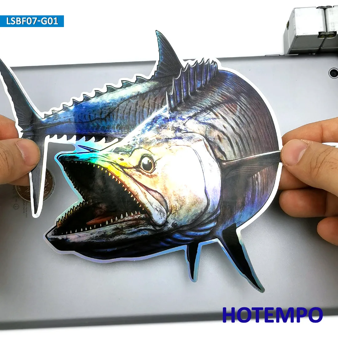 20cm Laser Flash Bluefin Tuna Big Sea Fish Waterproof Sticker for Fisherman Fishing Boat Laptop Suitcase Motorcycle Car Stickers