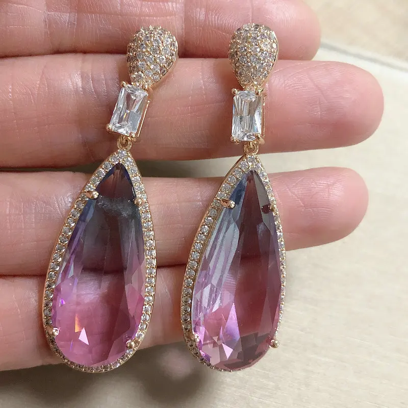 Bilincolor Fashion Cubic Zirconia Purple Drop Earring for Women Jewelry Wedding Party Gift