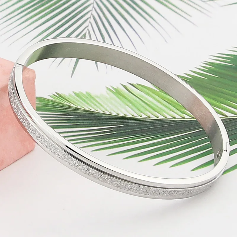 Hot Fashion Stainless Steel Jewelry High Quality Milled Sand Bangle for Woman Man Bracelet Party Gift Wholesale