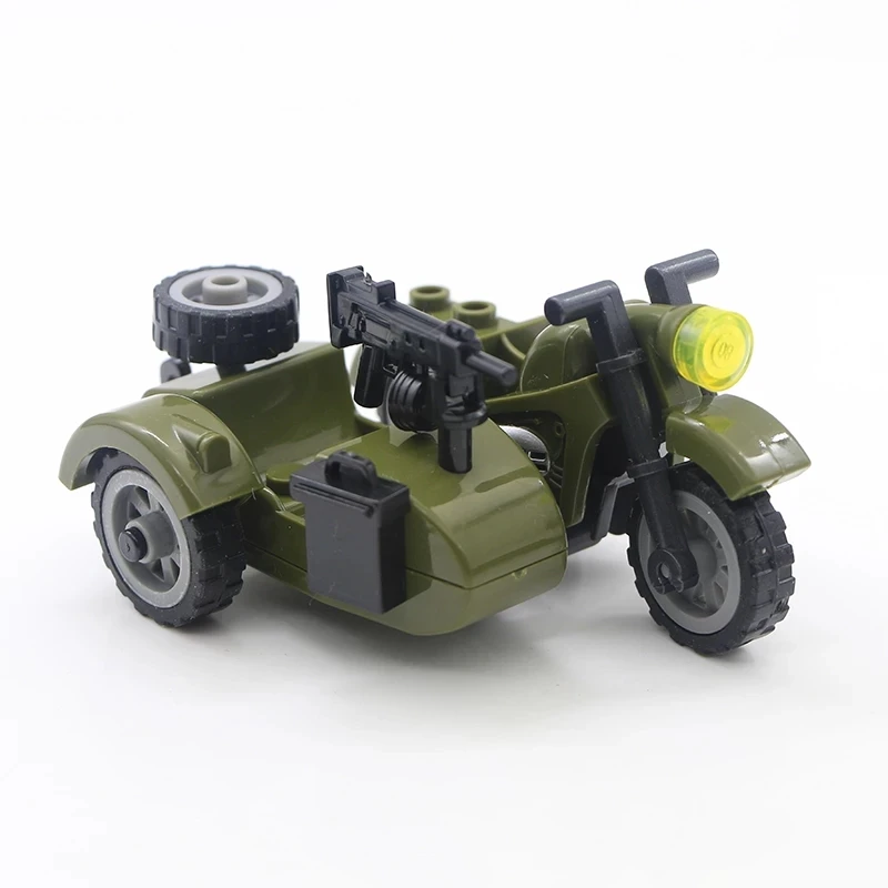 WW2 Military Building Blocks Mini Bricks Solider Figures Toys Gifts Weapon Gun Three Wheeled Motorcycle Carrier Vehicle Model