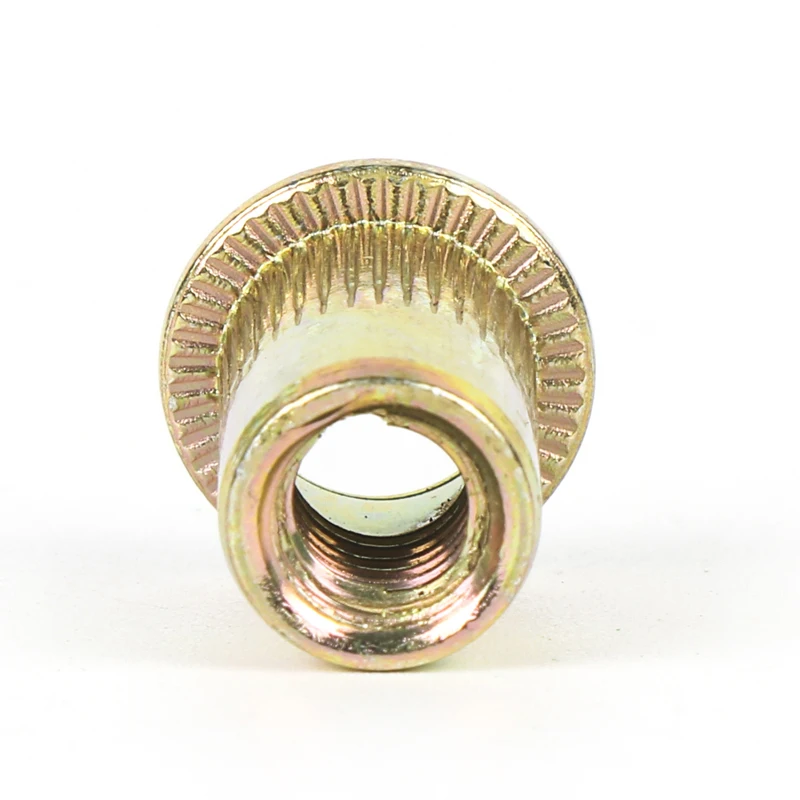 50PCS/lot M6 Zinc Plated Carbon Steel Knurled Nuts Rivnut Flat Head Threaded Rivet Insert Nutsert Cap Rivet Nut