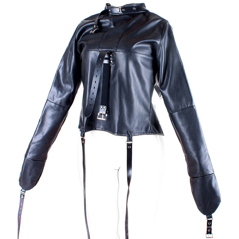 Black  Asylum Straight Jacket Costume S/M L/XL BODY HARNESS Restraint Armbinder