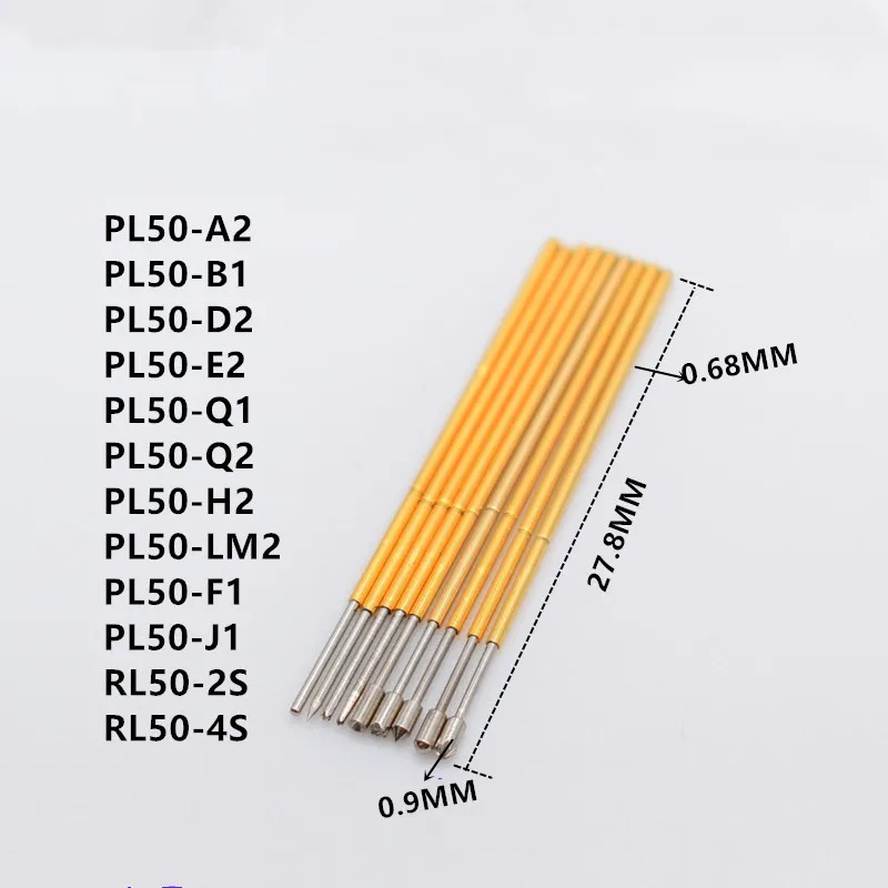 100Pcs Brass Nickel Plated Compression Test Probe PL50 - A2 / B1 / D2 / E2 / Q1 Q2 / J1 / H2 / LM2 / F1 Diameter of 0.68 MM