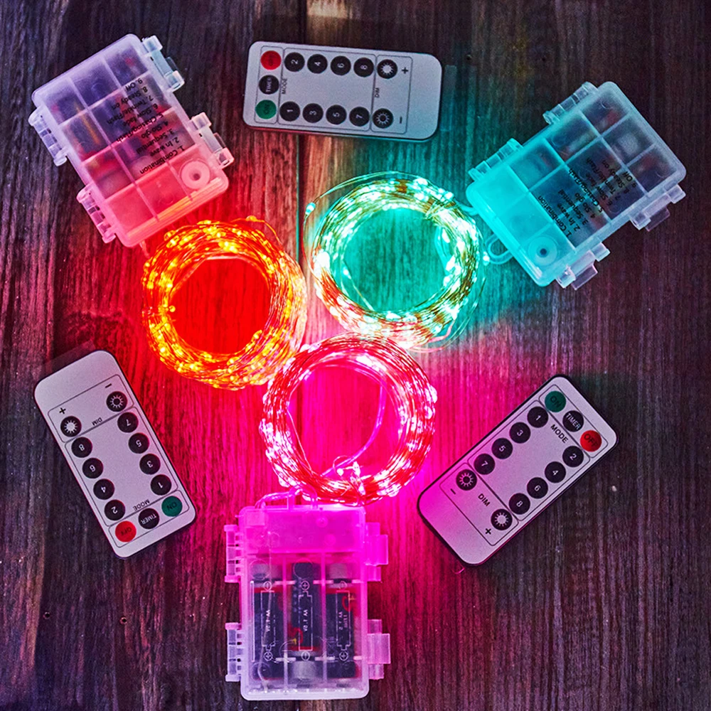 DC4.5V LED Copper Wire Lamp Remote Control 8 Flashing Mode Battery Box Copper Wire String Lights Christmas Decoration Lights