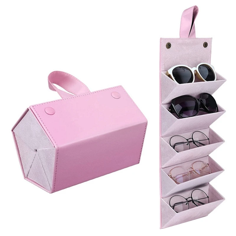 Sunglasses Storage Box with 5 Slots Travel Glasses Case Roll Up PU Leather Sunglasses Storage Organiser Box