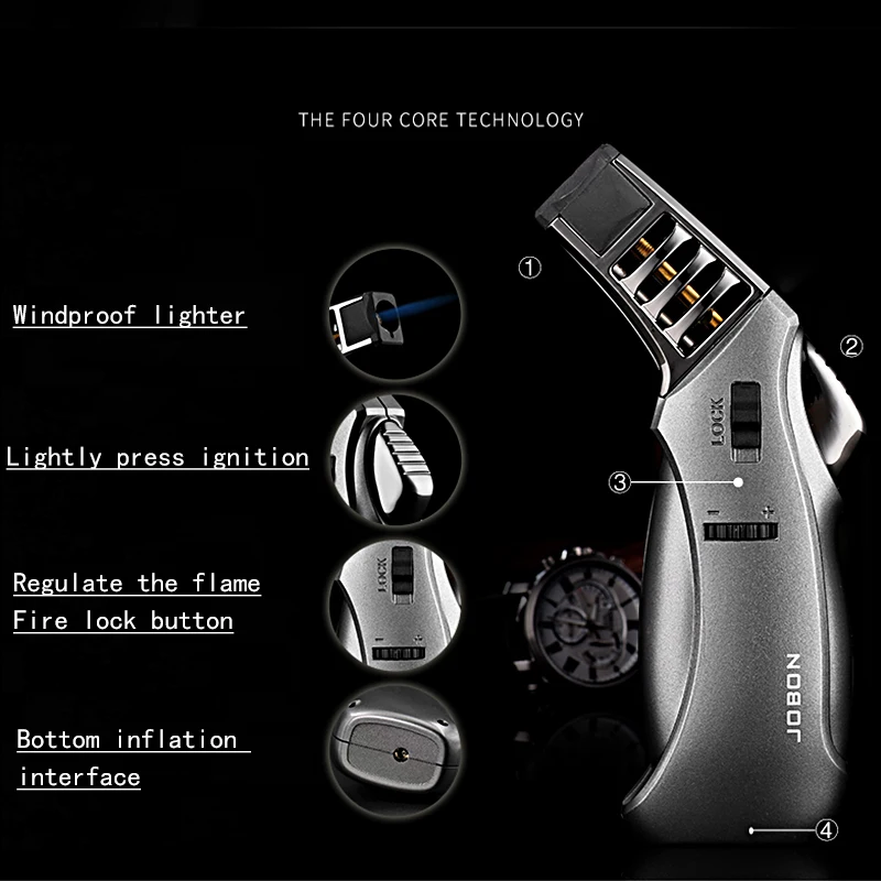 Outdoor BBQ Torch Turbo Jet Flame Butane Gas Kitchen Cigarette Spray Gun Windproof Metal Pipe Cigar Lighter