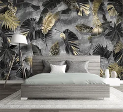 Custom mural of any size tropical plant leaf feather black background wallpaper home decoration self-adhesive multiple materials