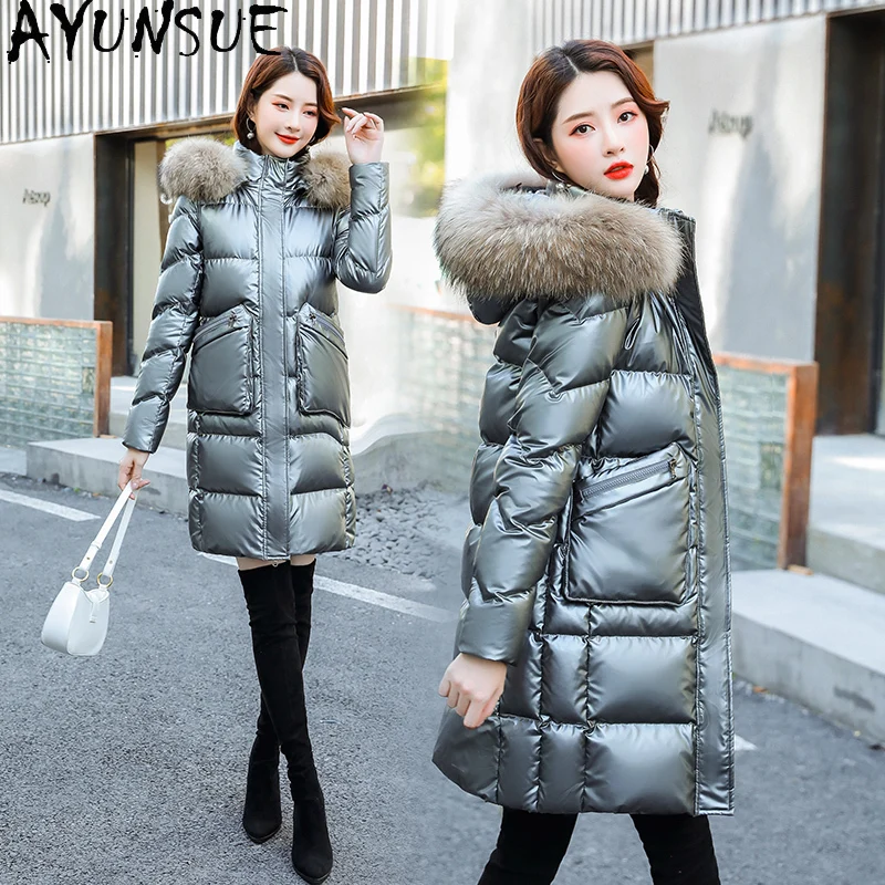 

AYUNSUE 2020 Winter Women Down Jacket Log Real Raccoon Fur Collar Woman Jacket Korean Parkas Female Clothes Abrigos Para Mujer L