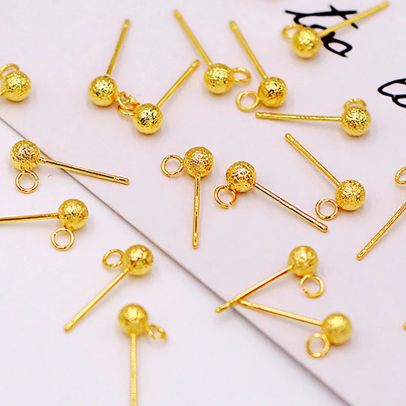 Promotion 18K 14K True Gold Color-Preserving Copper 4MM Ball Bead Stud Earring Pins DIY Jewelry Making Findings Accessories