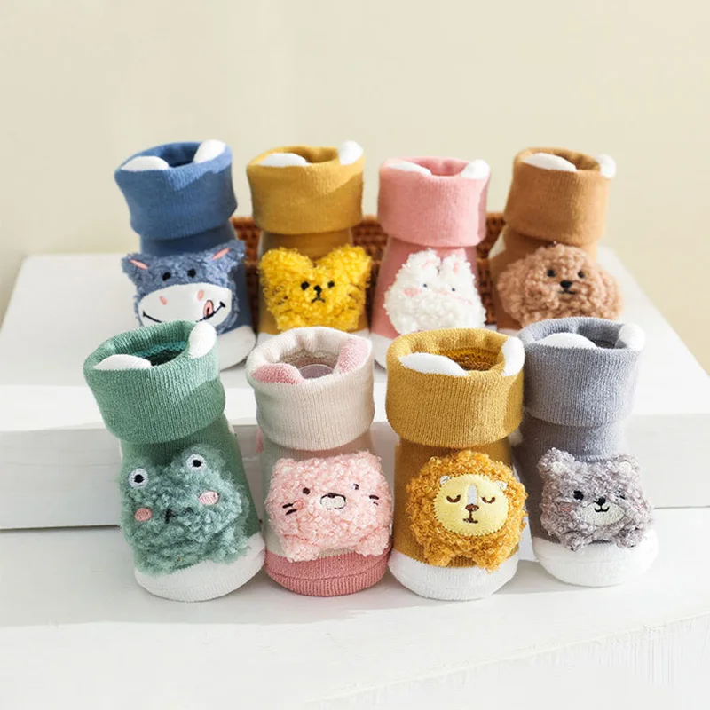 Newborn Baby Girl Boy Cute Cartoon Animal Socks Non-slip Kids Floor Socks Winter Warm Socks for Infant Toddler