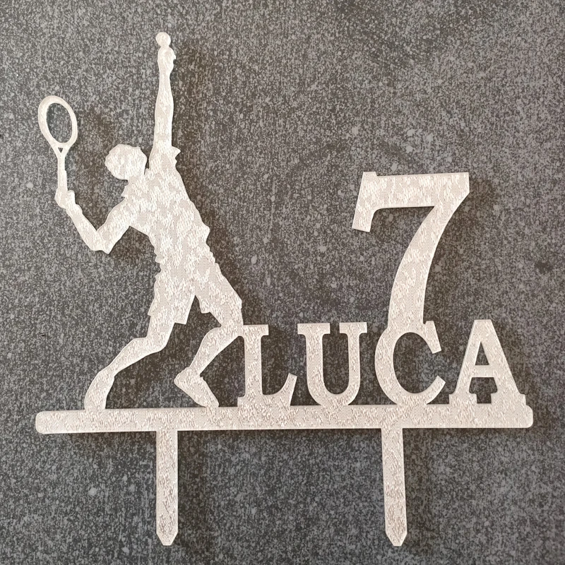 Custom Name Age Man Playing Tennis Silhouettes Tennis Fans Birthday Party Cake Decoration Tennis Cake Topper YC241