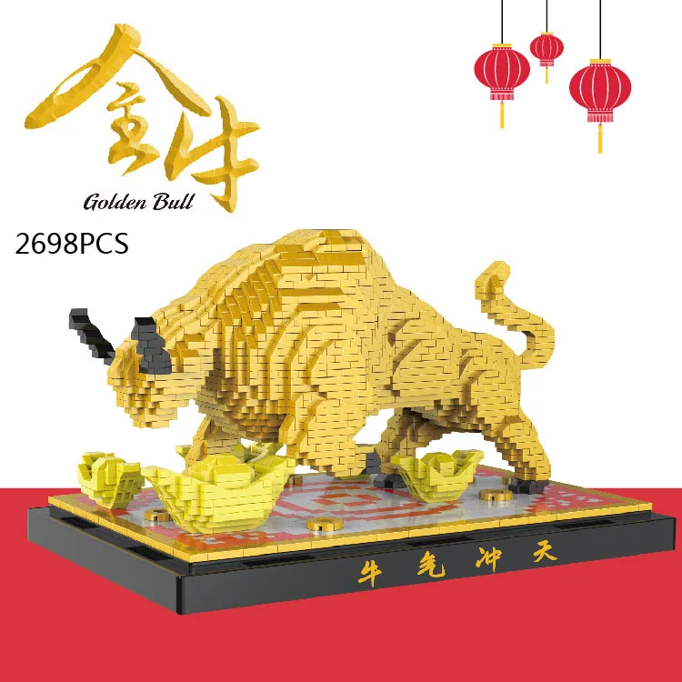 Creative Charging Golden Bull Micro Diamond Block Cattle Model Nanobricks Educational Toys Collection Building Bricks For Gifts