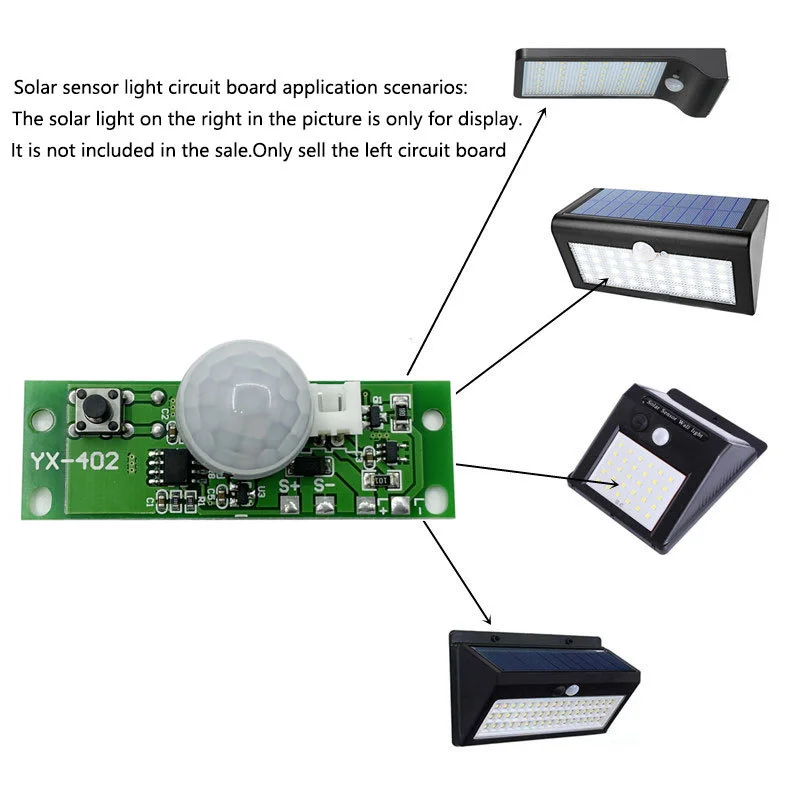 3.7V infrared human body induction solar light circuit board solar wall light control board 3 modes PIR wall light controller