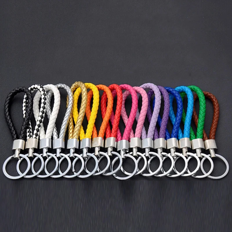 Trendy Braided Leather Cord Keychain Men Women Pouch Bag Case Wallet Lanyards Car Keyring Rope Key Chain Free Gifts For Customer