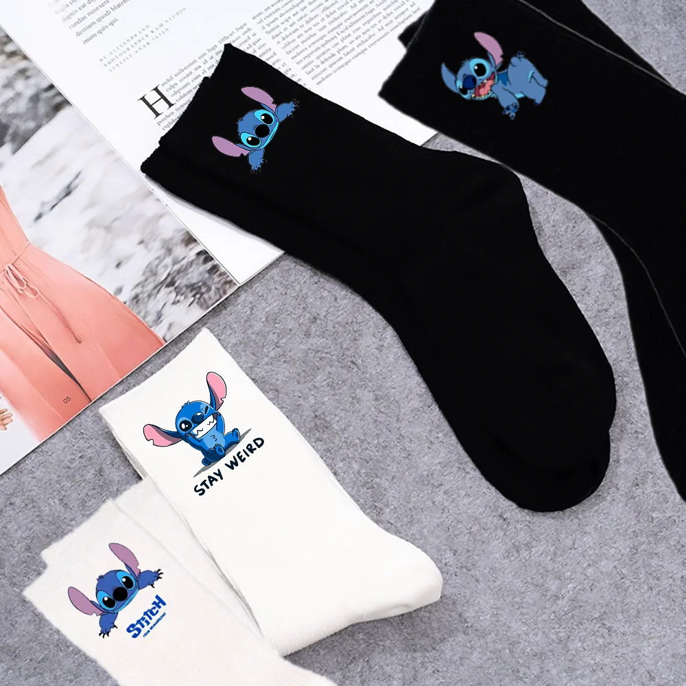 Disney Lilo Stitch Socks Anime Print Cotton Socks Solid Color Men Women\'s New Year\'s Socks Cute Trendy Long Socks Christmas Sock