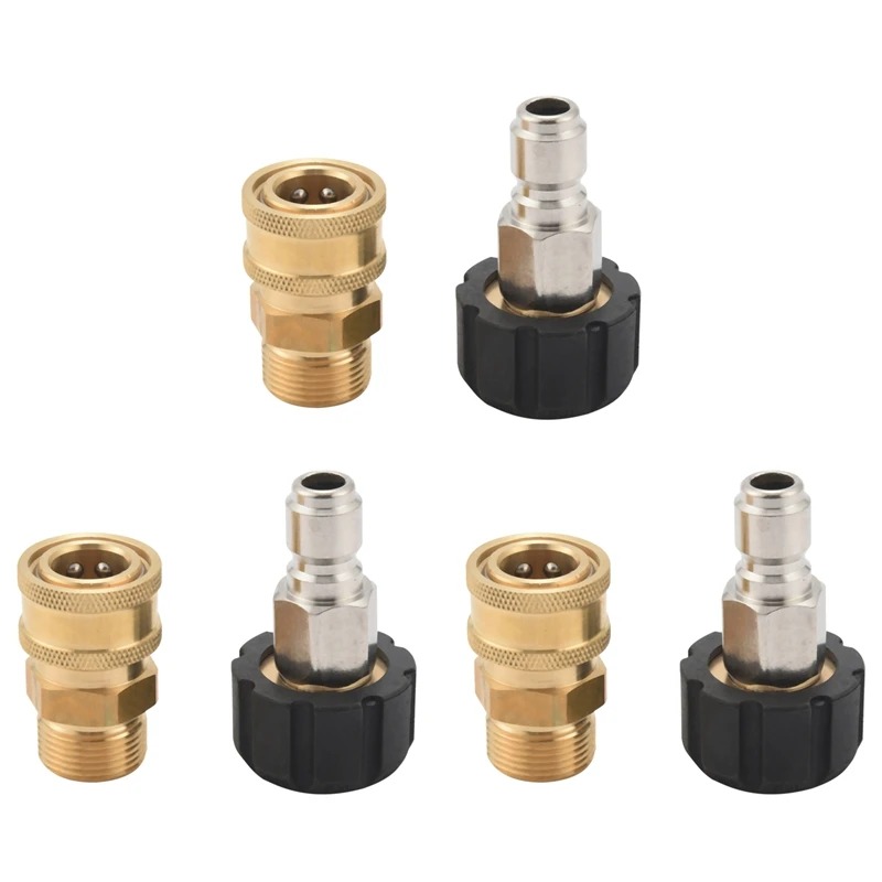 6X Pressure Washer Adapter Set, Quick Connect Kit, Metric M22 15mm Female Swivel to M22 Male Fitting, 5000 Psi