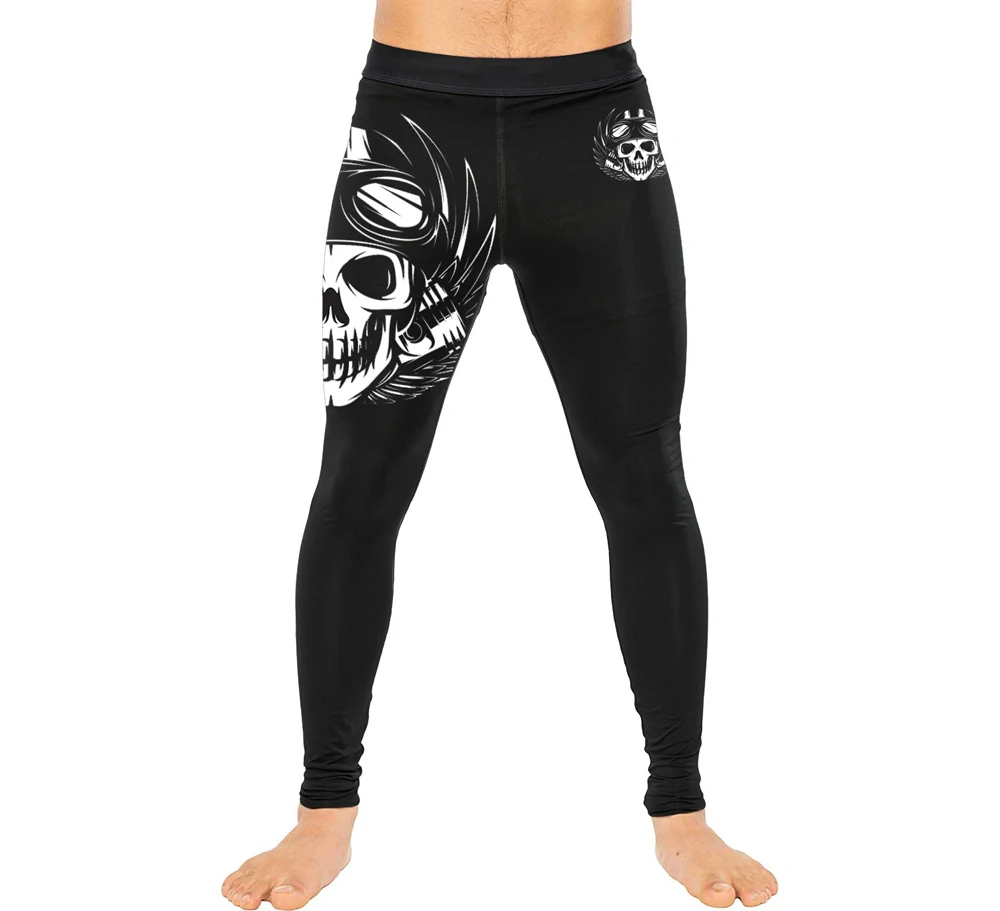 Motorcycle Skull Mens Gym Workout Exercise Spats Muay Thai Jiu Jitsu MMA BJJ Leggings Tights for Men