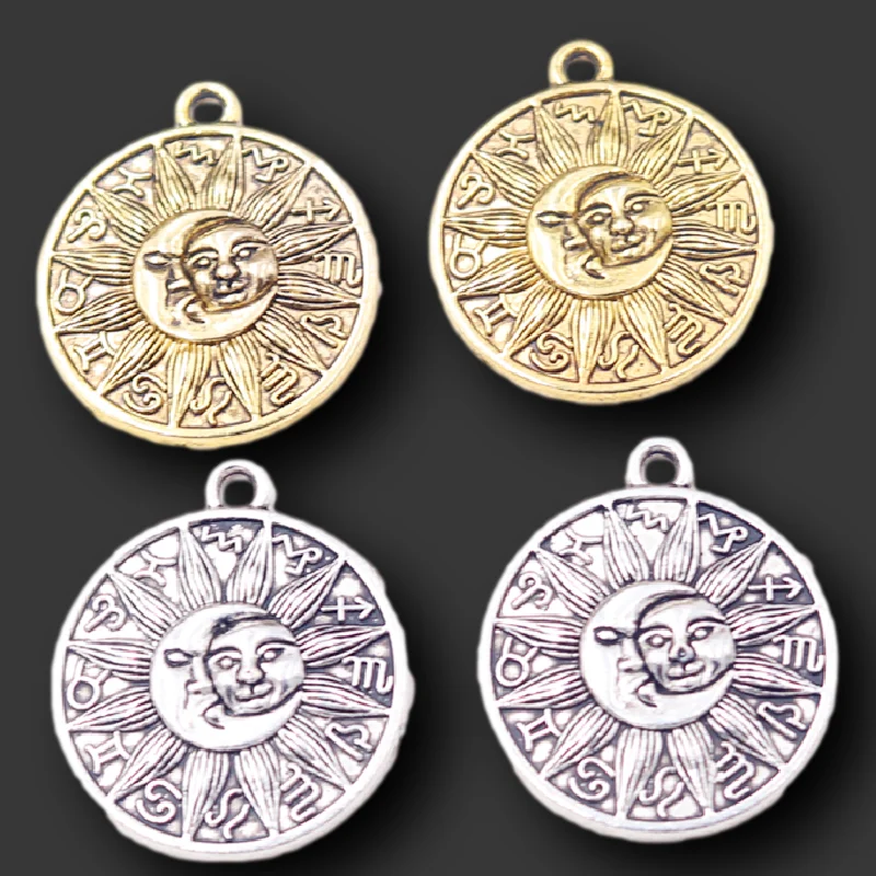 8pcs Astrology Medallion Celestial Charms Moon And Sun Jewellery Pendants DIY Charms For Bracelet Necklace Making 29*25mm A267