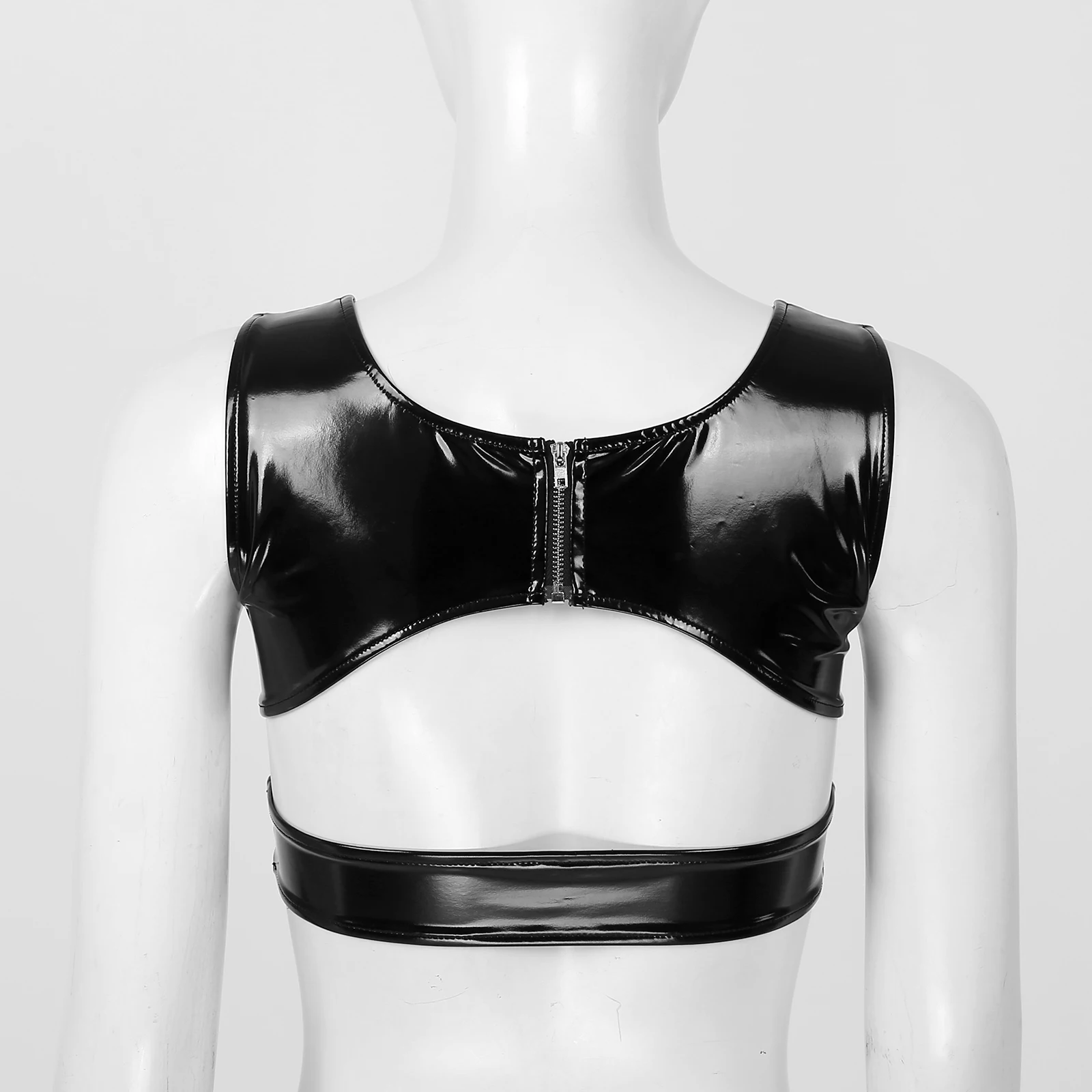 Womens Wet Look Patent Leather Cutout Vest Tops Hollow Out Strappy Sleeveless Crop Top Night Club Bar Stage Performance Costume