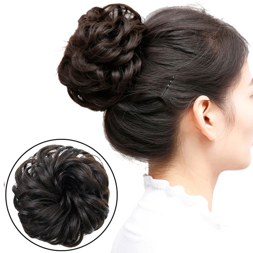 Buqi Synthetic Fake Hair Bun Chignons for Adult Women Elastic Scrunchies Hair Piece Bun Hair Tail Updo Afro Ponytail Accessory