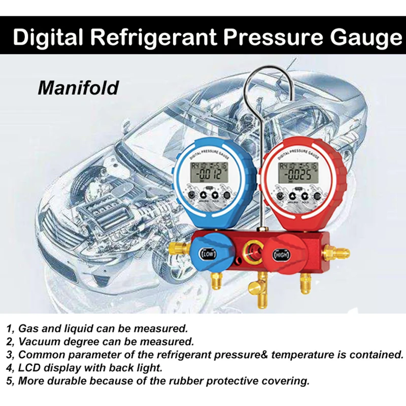 Collettore di refrigerazione manometro Digitale refrigerante refrigerante pressione manometro di alta pressio gauge collettore manometro di vuoto