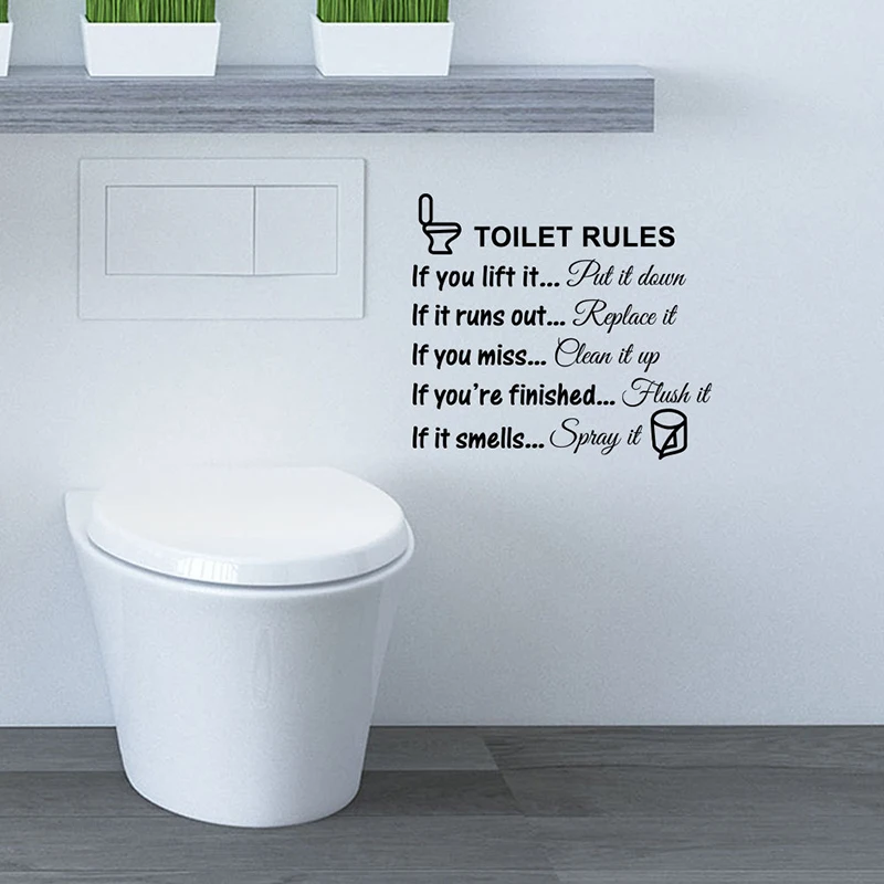 Creative Reminder Writing Toilet Stickers DIY Wc Washroom PVC Waterproof Posters Decals Models Wall