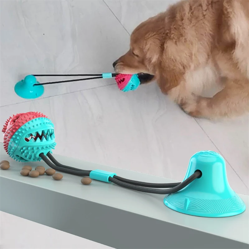 Pet Dog Toys Silicone Suction Cup Push Tug Dog Interactive Toy Elastic Ball Toy Pet Tooth Cleaning Dog Toothbrush Dog Biting Toy