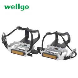 Wellgo M248DU Bicycle Pedal Fixed Gear MTB Road Bike Pedals Aluminum Alloy Pedal Bicycle Parts with Dog's Mouth Shoes Clamp