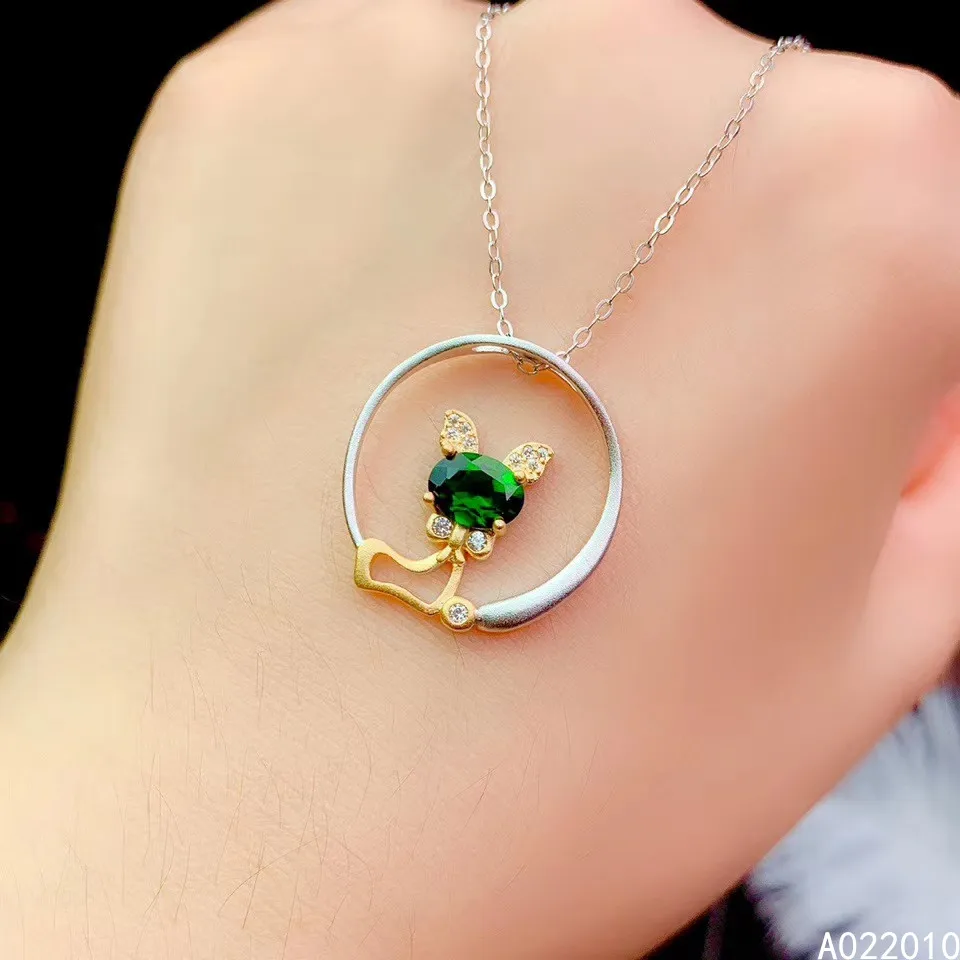 

KJJEAXCMY Fine Jewelry 925 Sterling Silver inlaid Natural gemstone diopside Woman's Female Miss trendy Pendant Necklace chain