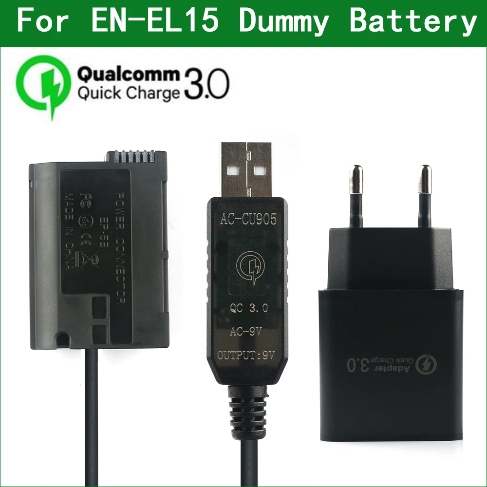 

QC3.0 EN-EL15 EL15 EL15a Dummy Battery EP-5B DC Coupler for Nikon D500 D600 D610 D750 D780 D800 D800E D810 D810A D850