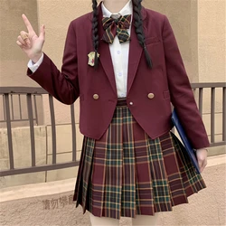 Biancospino JK Blazer Uniform Coat Jacket gonna a pieghe rossa genuina gonna corta Set completo di uniformi scolastiche per ragazze primavera estate