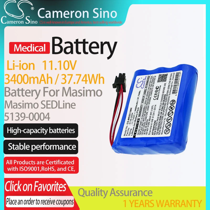 CameronSino Battery for Masimo Masimo SEDLine fits Masimo 5139-0004 Medical Replacement battery 3400mAh/37.74Wh 11.10V Li-ion